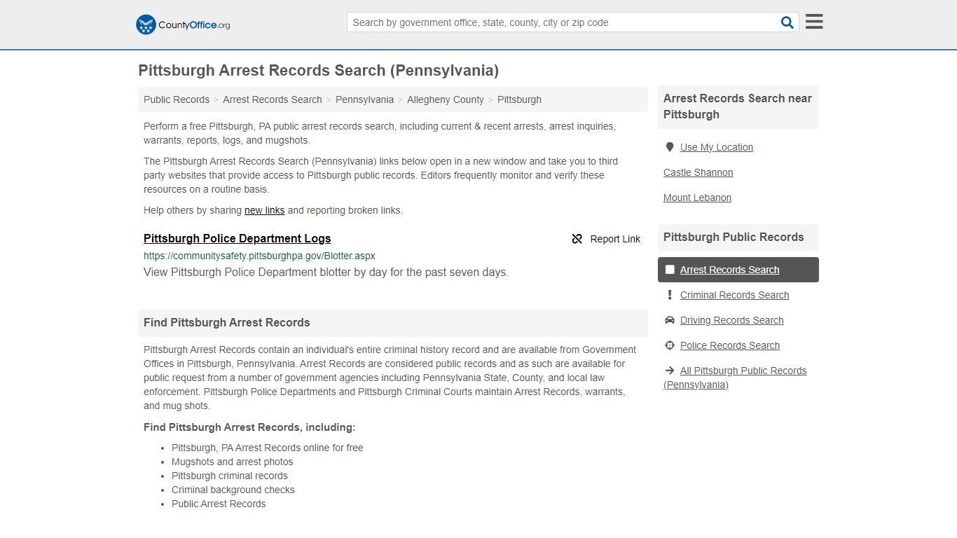 Arrest Records Search - Pittsburgh, PA (Arrests & Mugshots) - County Office