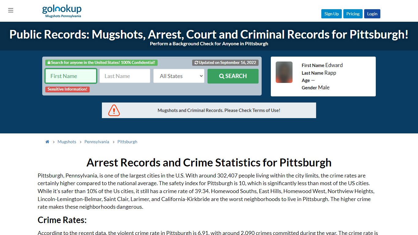Mugshots Pittsburgh, Arrest Records Pittsburgh - GoLookUp